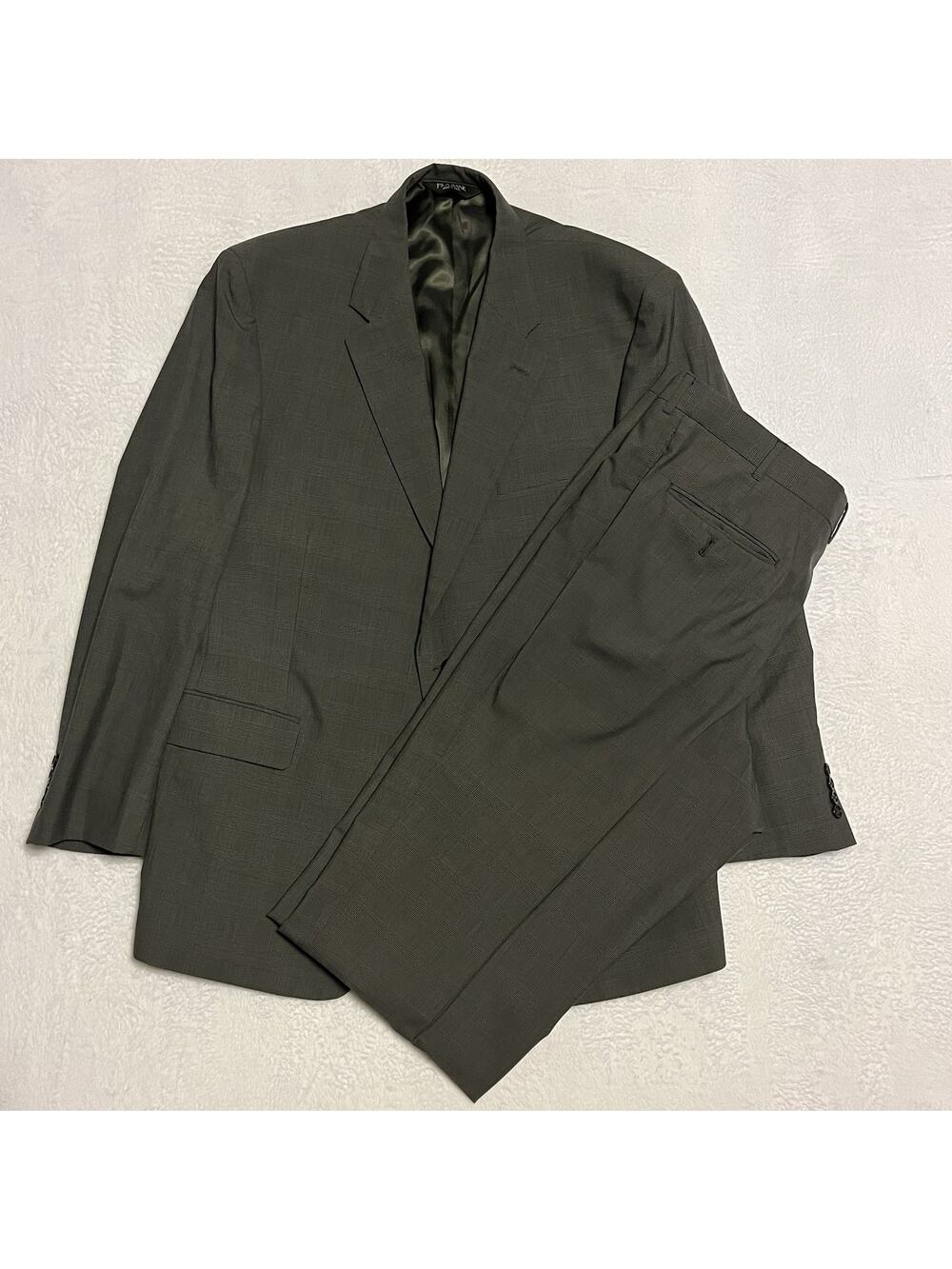 Jos A Bank Mens Gray Micro Plaid 2 Piece Suit 48R Jacket 38x29 Pants 100% Wool